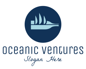 Abstract Blue Bottle Ship logo design