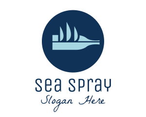 Abstract Blue Bottle Ship logo design