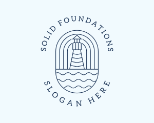 Navy - Coastal Wave Lighthouse logo design