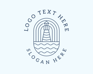 Navy - Coastal Wave Lighthouse logo design