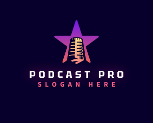 Podcaster - Microphone Star Podcast logo design