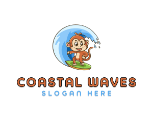 Monkey Surfing Wave logo design