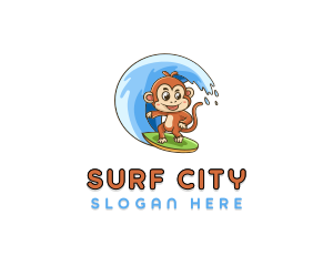 Monkey Surfing Wave logo design