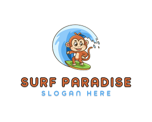 Monkey Surfing Wave logo design