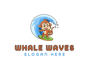 Monkey Surfing Wave logo design