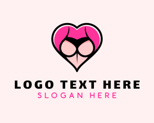 Naughty - Sexy Heart Buttocks logo design