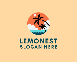 Sea - Tropical Beach Palm Tree logo design