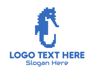 Blue Horse - Blue Pixel Seahorse logo design