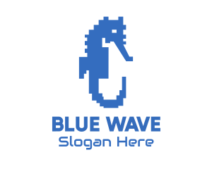 Blue Pixel Seahorse logo design