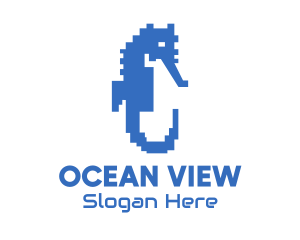 Blue Pixel Seahorse logo design