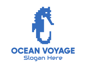 Blue Pixel Seahorse logo design