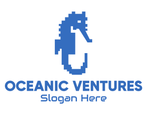 Blue Pixel Seahorse logo design