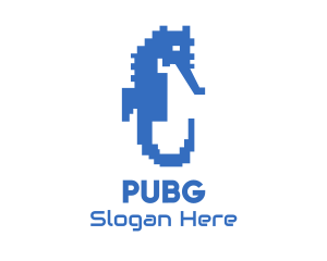 Pixel - Blue Pixel Seahorse logo design