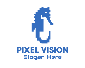 Blue Pixel Seahorse logo design