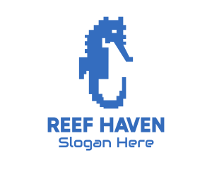 Reef - Blue Pixel Seahorse logo design