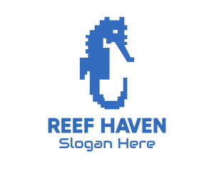 Blue Pixel Seahorse logo design