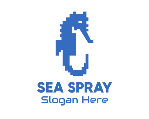 Blue Pixel Seahorse logo design