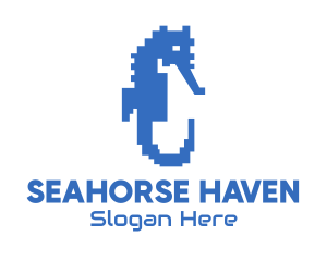 Seahorse - Blue Pixel Seahorse logo design