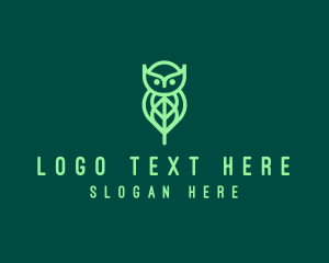 Cute - Green Owl Leaf logo design