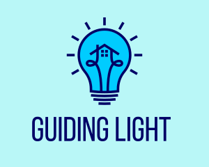 Blue House Lightbulb Electrician logo design