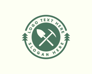 Woodcutting - Forest Shovel Axe logo design