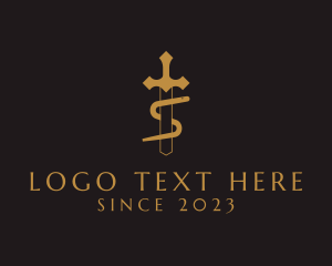 Ancient - Gold Sword Snake logo design