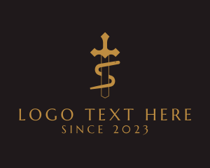 Knighthood - Gold Sword Snake logo design