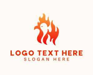 Grill - Red Flaming Chicken logo design