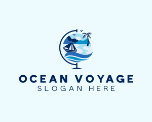 Globe Travel Boat logo design