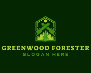 Woodwork Chainsaw Forest logo design