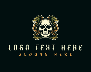 Coiled - Skull Serpent Snake logo design