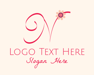 Calligraphic - Pink Flower Letter N logo design