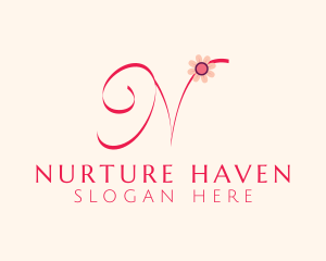 Pink Flower Letter N logo design