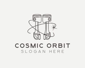 Minimalist Machine Piston Orbit logo design