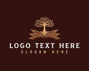 Gold - Book Tree Library logo design