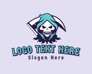 Spooky - Gaming Scythe Skull Avatar logo design