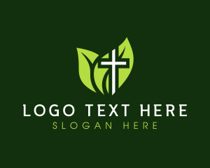 Christianity - Leaf Crucifix Cross logo design