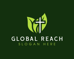 Missionary - Leaf Crucifix Cross logo design