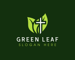 Leaf Crucifix Cross logo design