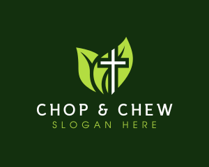 Fellowship - Leaf Crucifix Cross logo design