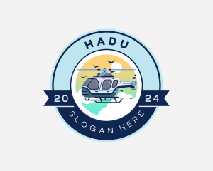 Emblem - Helicopter Flying Aircraft logo design