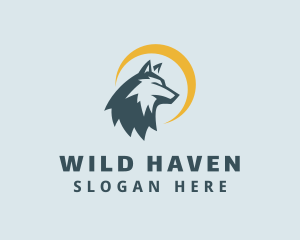 Crescent Moon Wild Wolf  logo design