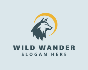 Crescent Moon Wild Wolf  logo design