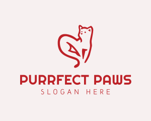 Heart Feline Cat logo design