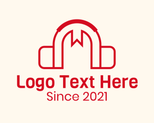 Online Class - Red Bookmark Headphones logo design