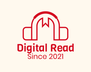 Ebook - Red Bookmark Headphones logo design