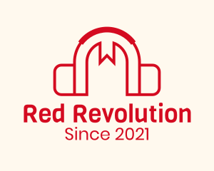 Red Bookmark Headphones logo design