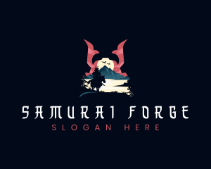 Samurai Horse Warrior Silhouette logo design