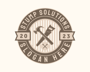 Stump - Hammer Saw Woodworking Badge logo design