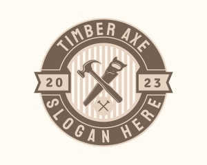 Hammer Saw Woodworking Badge logo design